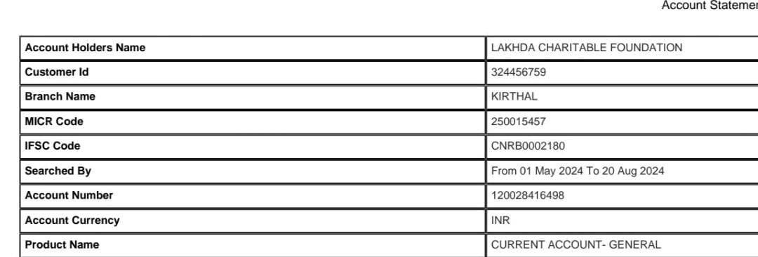 Account Details Donation